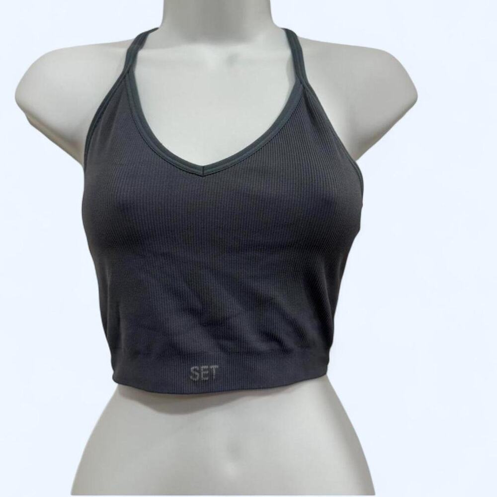 Set active grey ribbed halter